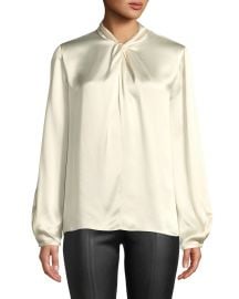 Vince Knotted High-Neck Log-Sleeve Silk Blouse at Neiman Marcus